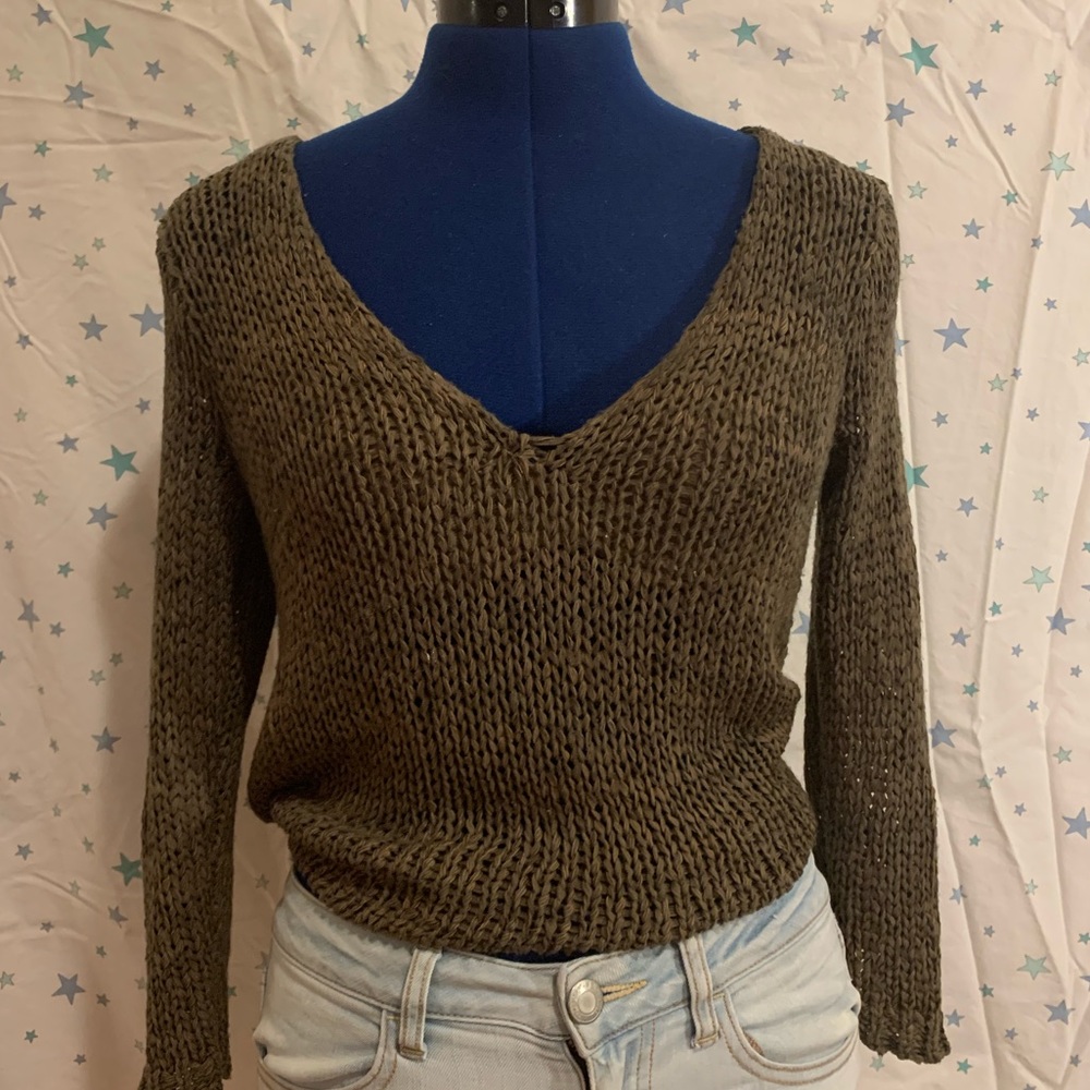 H & M Olive Knit V Neck Sweater